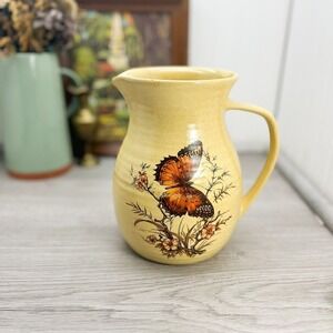 Vintage Butterfly Stoneware Pitcher: Floral Decor Teapot